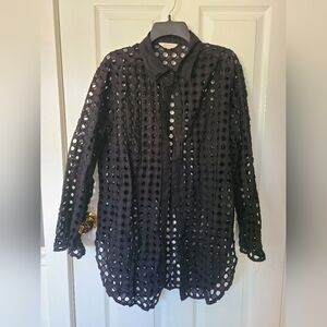 Adiva Black Eyelet Blouse/ Swim Cover
